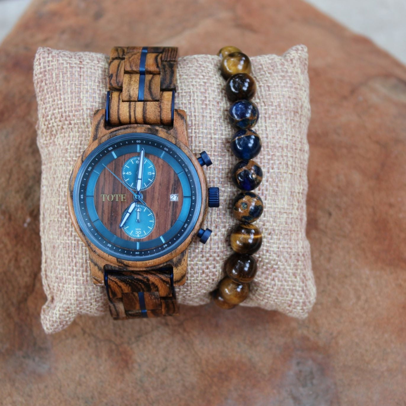 Times of the Essences Wood Watch paired with our custom Classics bead bracelet Divine Intentions (sold separately)