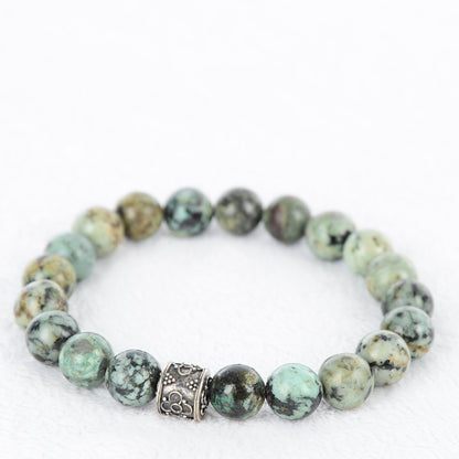 Gemstone bead bracelet with shades of greens and brown. Made to order.