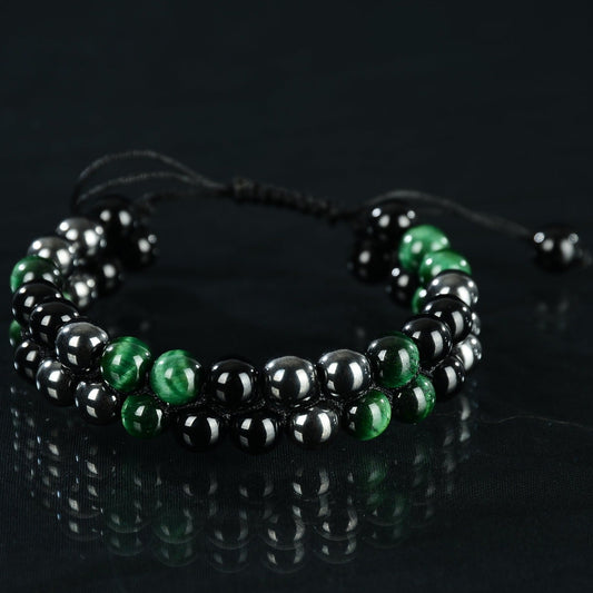 Adjustable double strand beaded bracelet made of tigers eye. Fit wrist size 7.5''-11.8'. Unisex